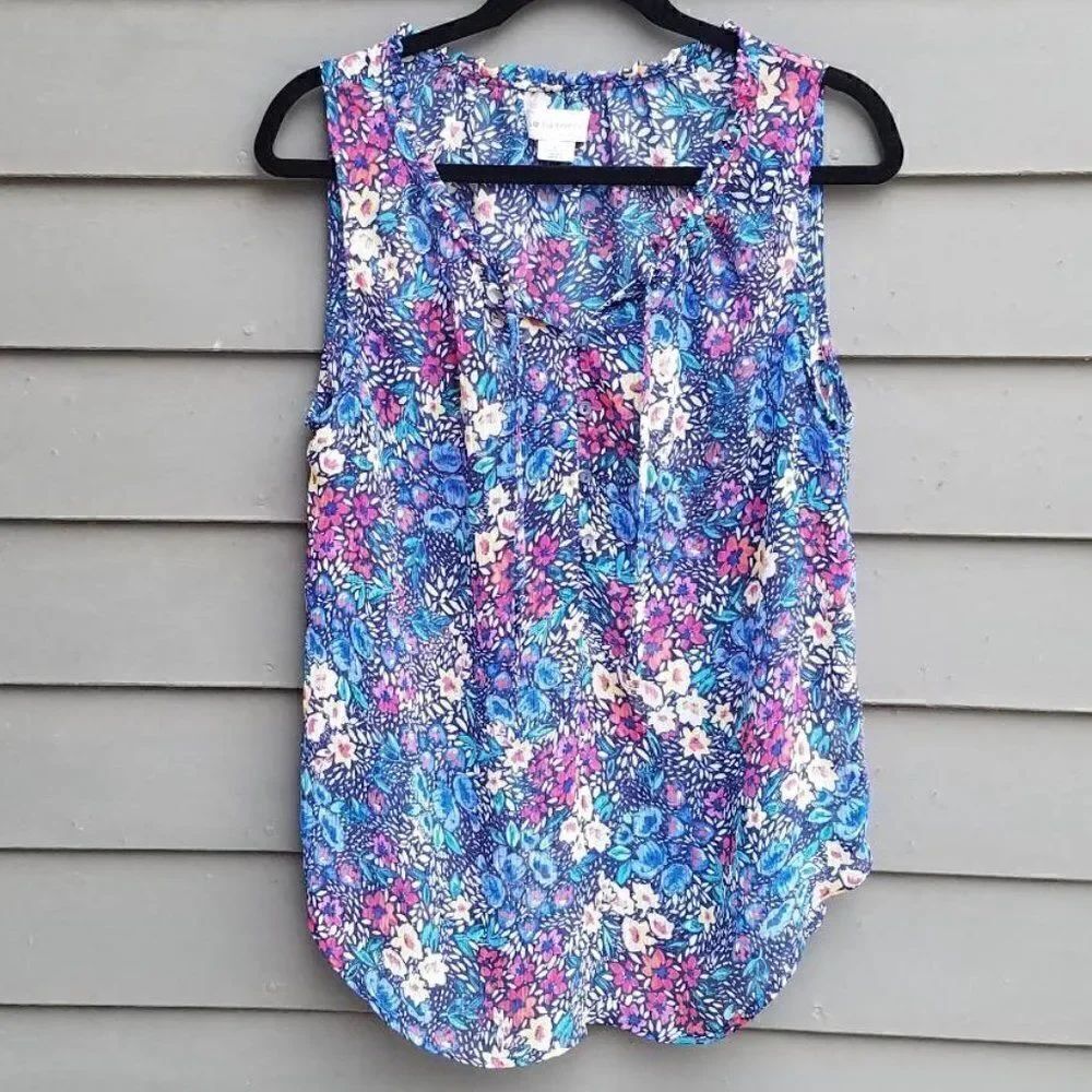 Liz Claiborne Multi-color Floral Top Size Large Sheer